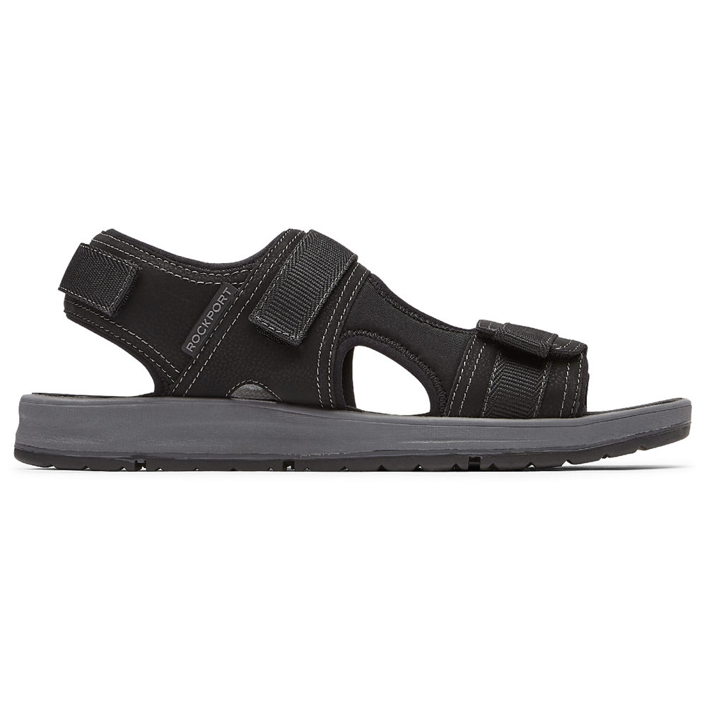 Rockport Mens Lucky Bay Sport 3 Strap - Sandals Black - LRA604527